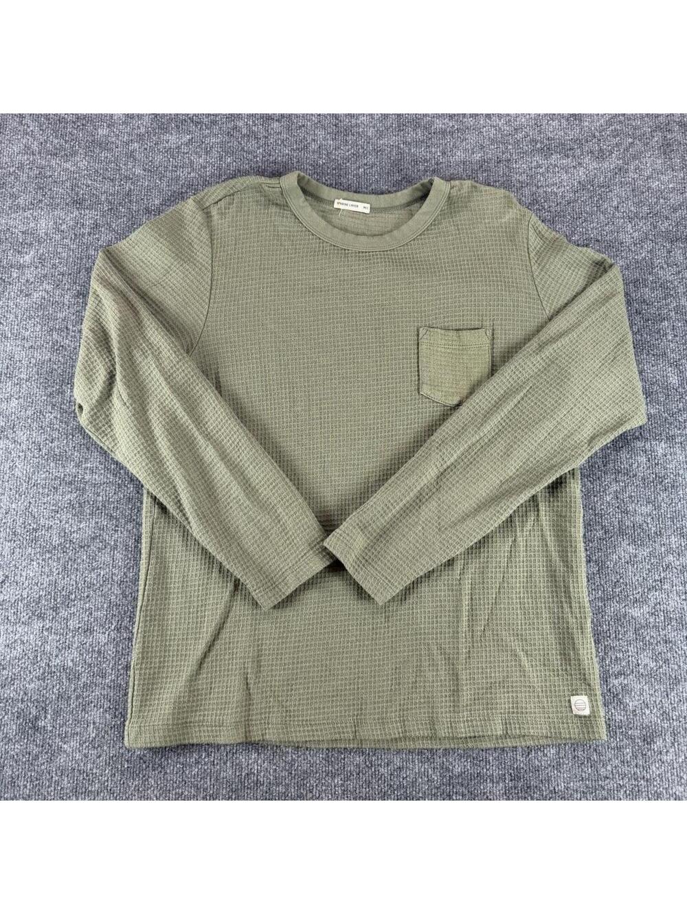 Marine Layer Olive Green Waffle Knit Long Sleeve Shirt M/L - Layers, Thermal
